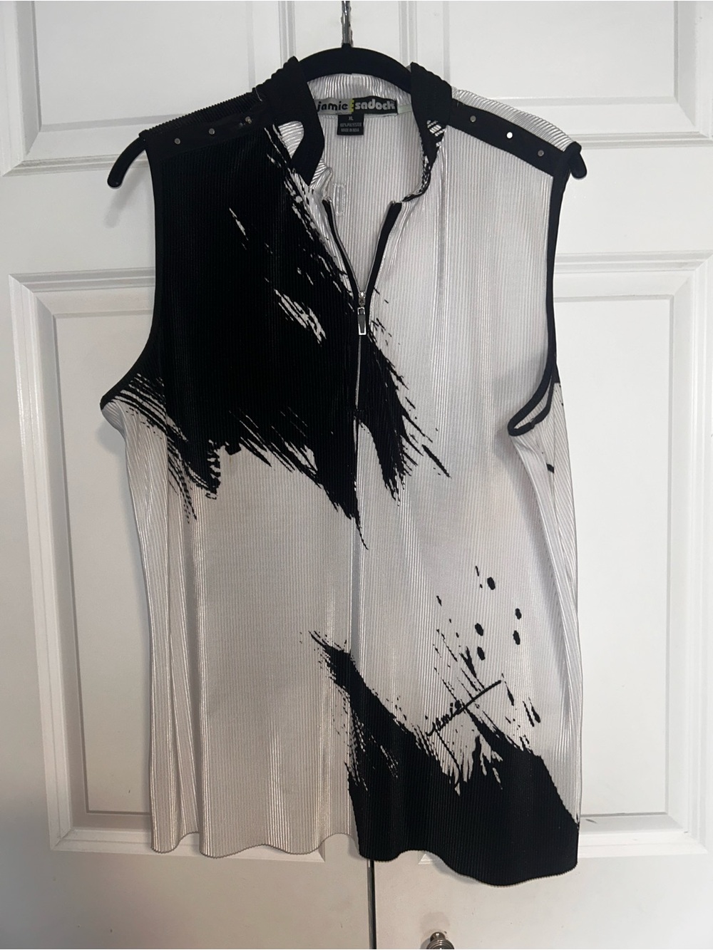 jamie sadock Black and White Brushstroke Zip Golf shirt